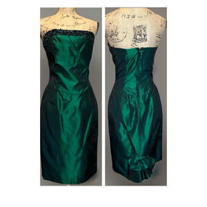 Vintage Y2K Strapless Rhinestone Emerald Green Wiggle Gown Whimsigoth